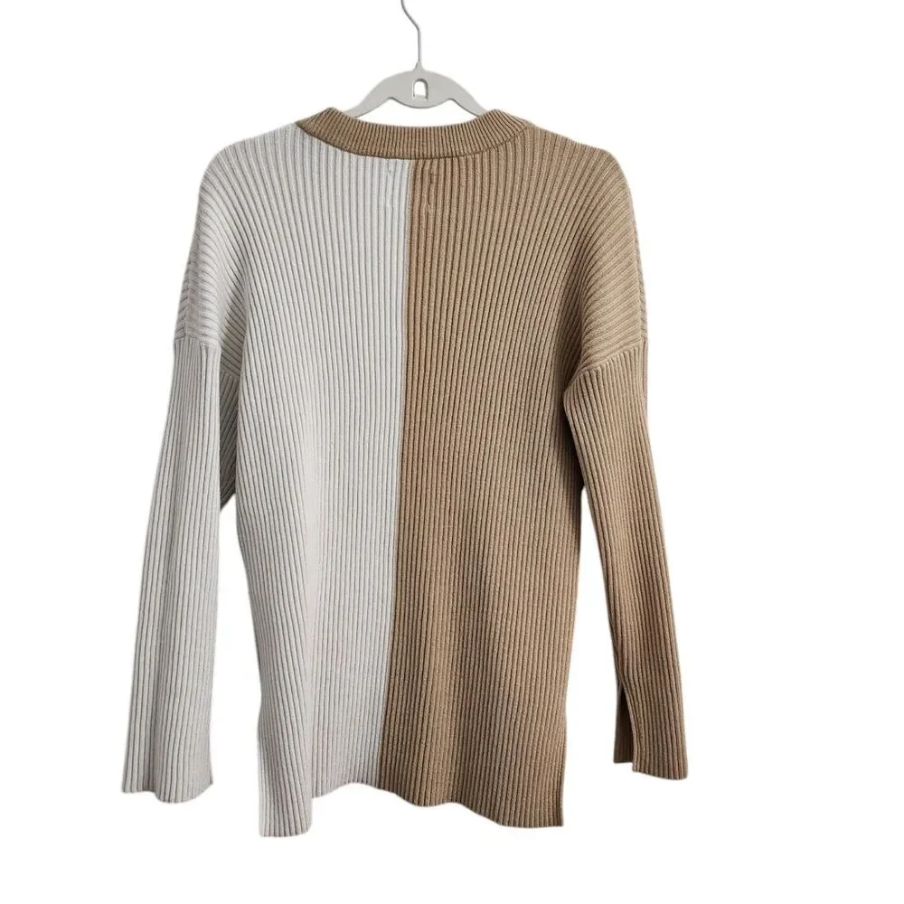 Abercrombie & Fitch‎ Sweater Womens Small Tan Luxeloft Colorblock Pullover Knit